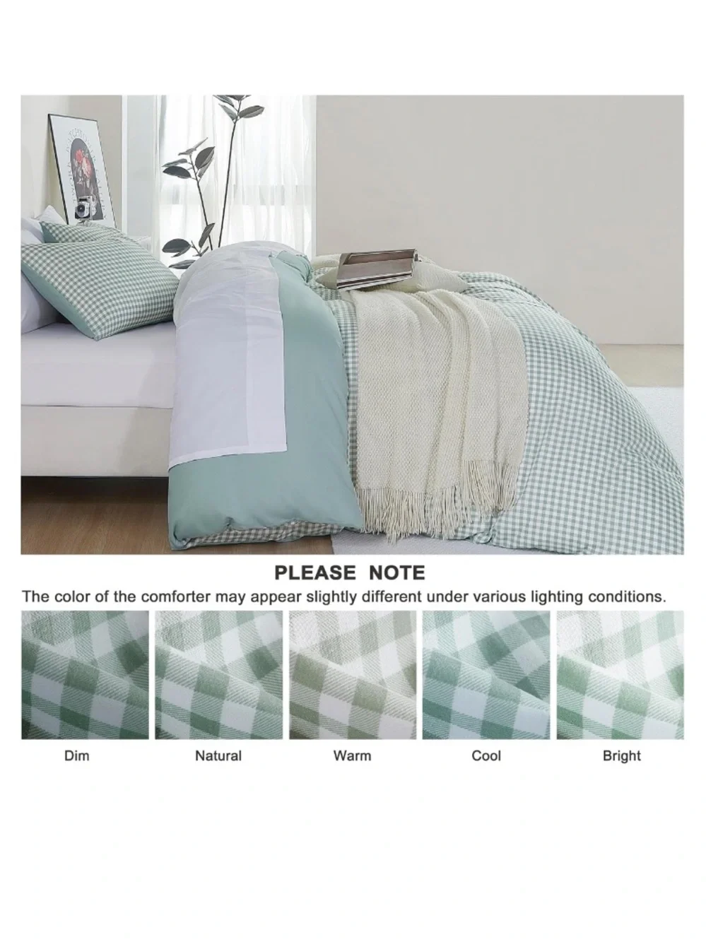 SHABBY CHIC Gingham Comforter Set 100% Polyester ALL SEASON - LIGHT GREEN/WHITE